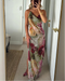 Women's Floral Print Backless Halter Split Thin Maxi Dress