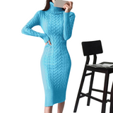 Turtleneck Knitted Midi Dress