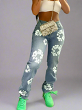 Women Y2K Flower Print Jeans