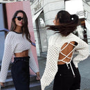 Cross Backless Long Sleeve Hollow Crop Tops