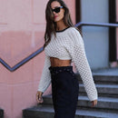 Cross Backless Long Sleeve Hollow Crop Tops