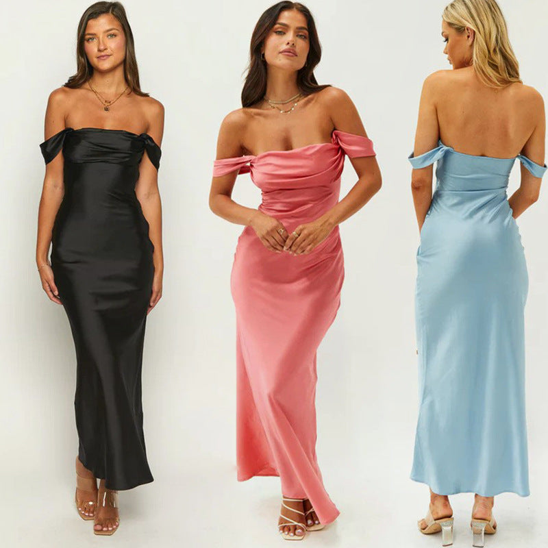 Women's Off-shoulder Tube Satin  Long Dress