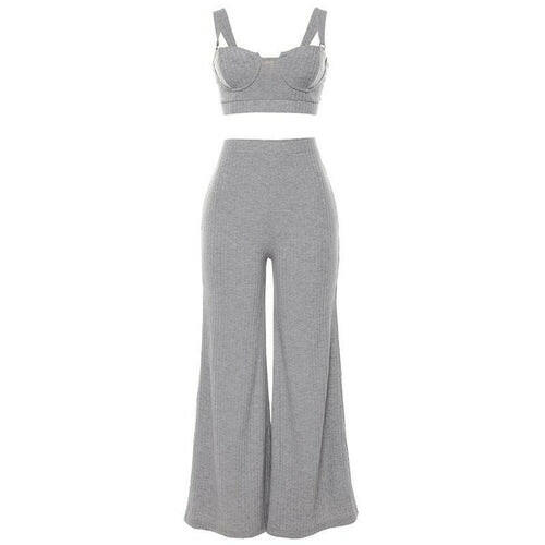 Women Causal Crop Top and Wide-leg Pants Sportswear