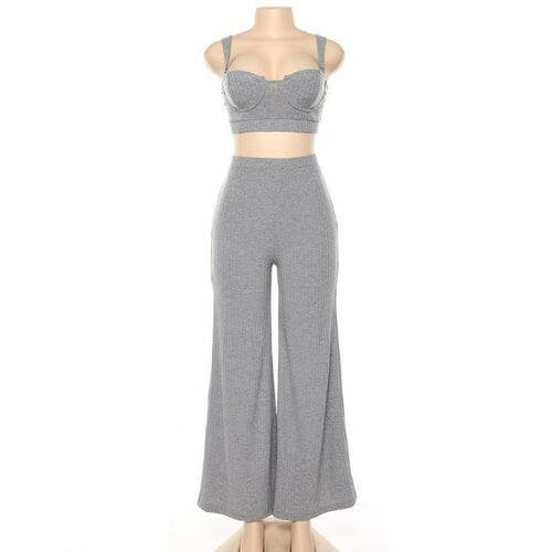 Women Causal Crop Top and Wide-leg Pants Sportswear