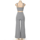 Women Causal Crop Top and Wide-leg Pants Sportswear