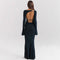 Women's Solid Color Long Elegant Backless Slim Fit Long Sleeve Dress