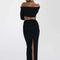 Women's Long-sleeved Neck String Top + Long Skirt Set