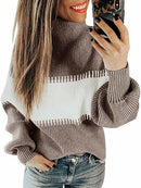 Hit Color Patchwork Women Long Sleeve Sweater