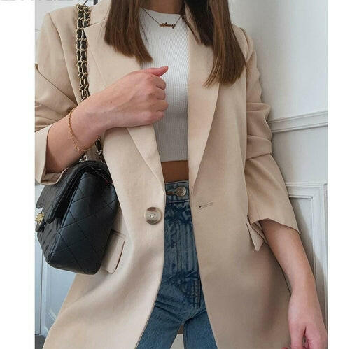 Office Wear Single Button Blazer Coat