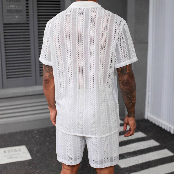 Men's Lace Translucent Short-sleeved Shirt