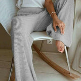 Summer Solid Ribbed Knitted Pants
