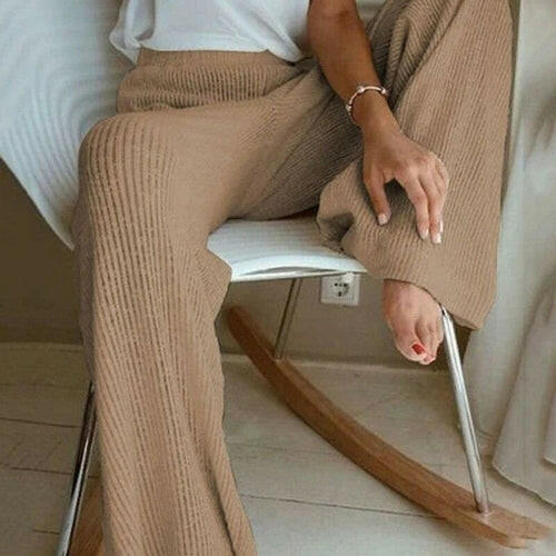 Summer Solid Ribbed Knitted Pants