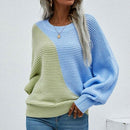 Bat Sleeves Patchwork Color Knitwear