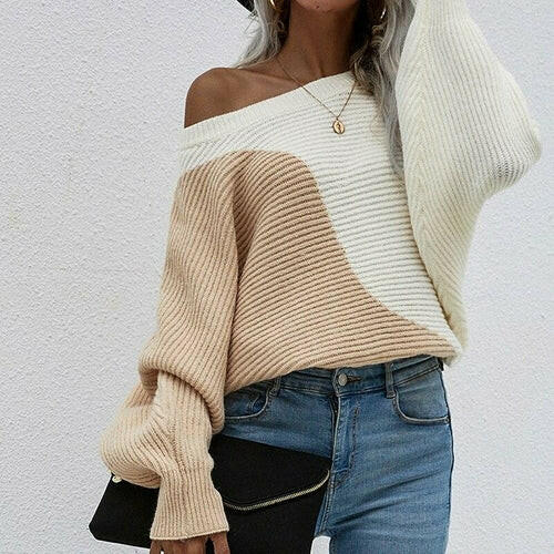 Bat Sleeves Patchwork Color Knitwear