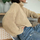 Khaki Women Sweater Turtleneck Long Sleeve Knitted Pullover