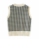 Women Houndstooth Vest Sweater