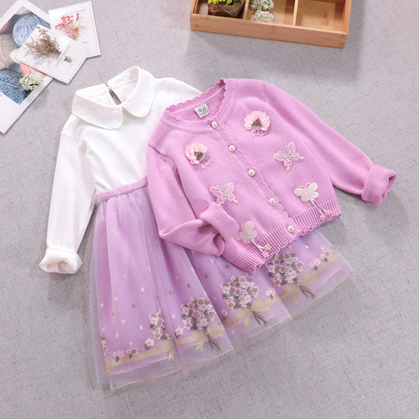 Girls Long-sleeved Sweater And Tutu Dress Co-Ord