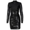 PU Leather Mini Dress – Ruched Turtleneck Bodycon Bandage