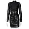 PU Leather Mini Dress – Ruched Turtleneck Bodycon Bandage