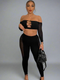 Women’s 2 Piece Skinny Hollow Diamonds Slash Neck Crop Tops+Leggings Sets