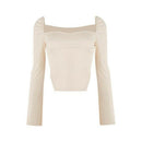 Women Solid Square Collar Asymmetrical Tops