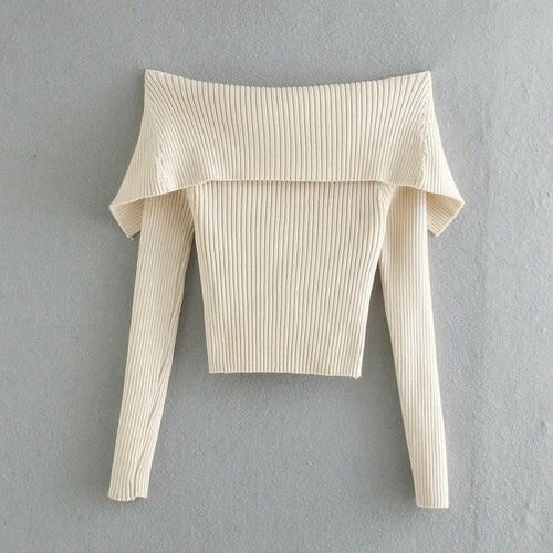 Solid Color Off Shoulder Knitted Sweater