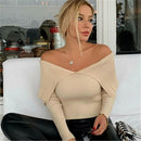 Solid Color Off Shoulder Knitted Sweater