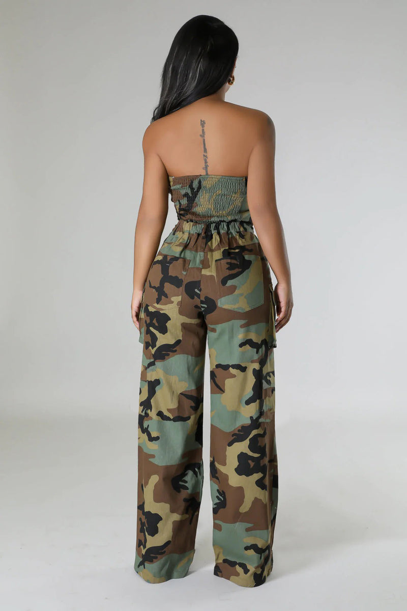 Women's Camouflage Off Shoulder + Long Pants Set