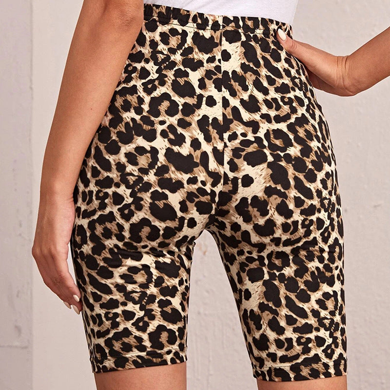 Women's High Waist Tight Leopard Print Slim Elastic Short