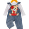 Boys Bear Embroidered Denim Overalls Pants