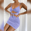 Women's Hollow Hip Pleated Skirt + Bra Top Set