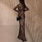 Women's Round Neck Leopard Print High Waist Slim Fit Dress