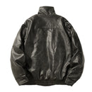 Men's PU Leather Cotton Padded Stand Collar Loose Jacket