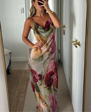 Women's Floral Print Backless Halter Split Thin Maxi Dress