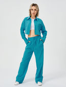 Women's Long Sleeve Button Down Top + Long Wide Leg Pants Set