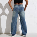 Women's Blue Ripped Stright Leg Jeans