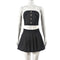 Women's Strapless Pleated Zippered Short Skirt + Top Button Top Set