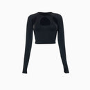 Women's Round Neck Long Sleeve Cut Out Crop Top