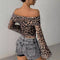 Women's Off-shoulder Long Sleeve Leopard Print Top