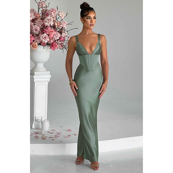 Women's Deep V Satin Slim Strap Dress