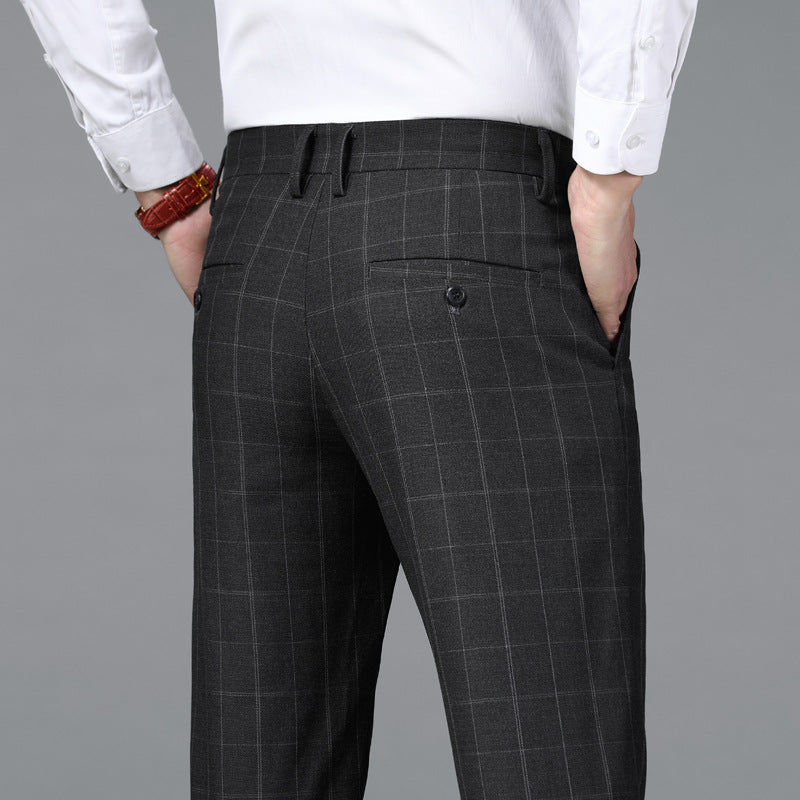 Men's Casual Business Plaid Long Pants