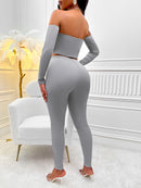 Women's Long Sleeve Off-shoulder Slim Fit Top + Long Pant Set