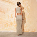 Women's Solid Color Knitted Hollow Top + Skirt Set