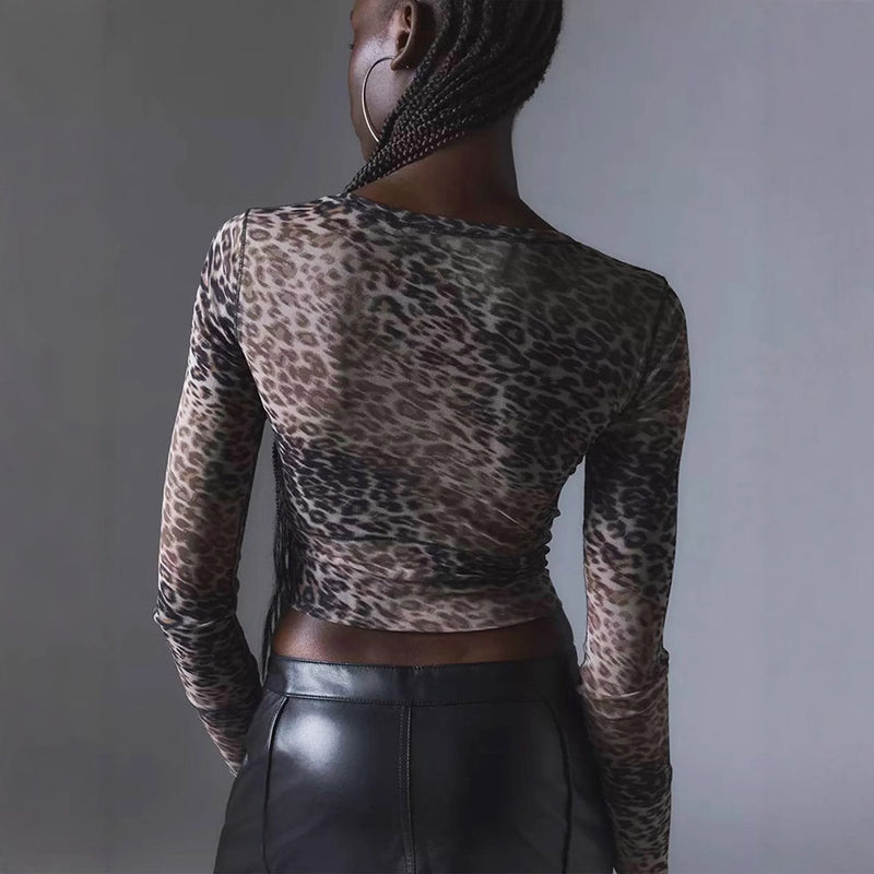 Women's Leopard Print Slim Long Sleeve Top