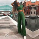 omen Ribbed O Neck Crop Top and Long Pants Set