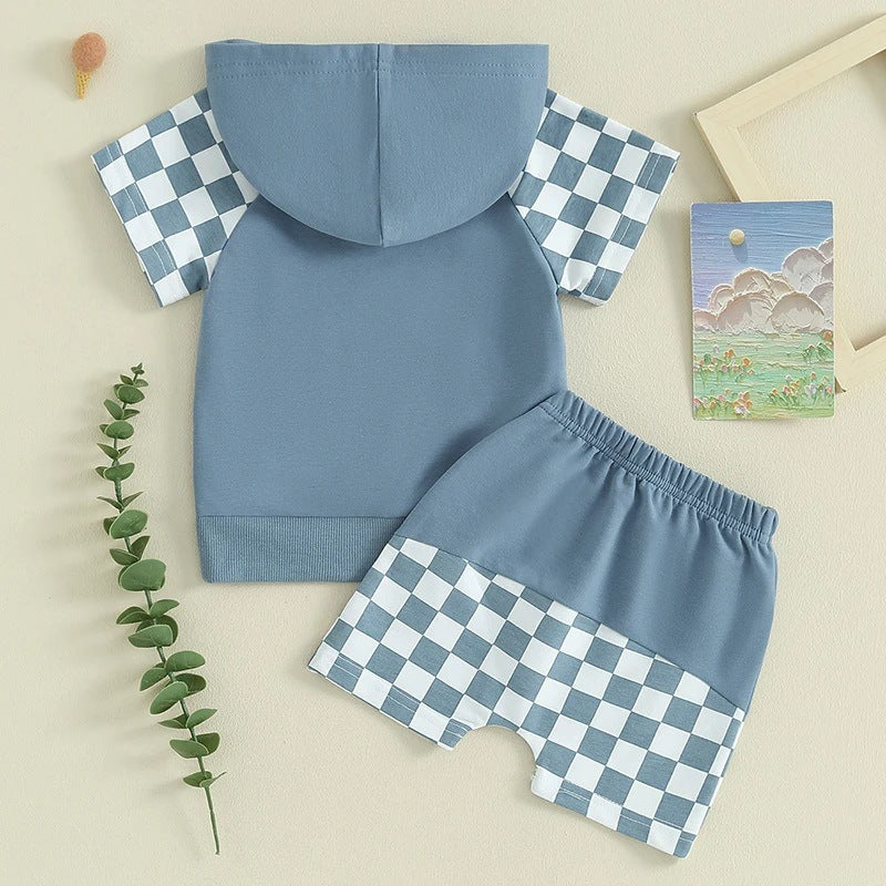 Boys Plaid Hooded Fleece And Shorts Co-ord