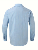 Men's light Blue Lapels Long-sleeved Shirt