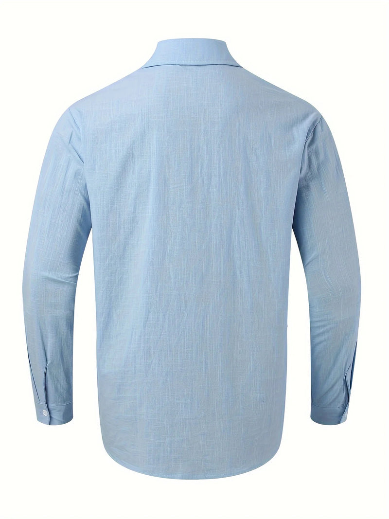 Men's light Blue Lapels Long-sleeved Shirt