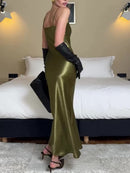 Women's Olive Green Satin Slip Dress