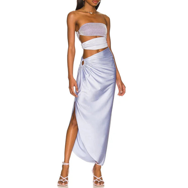 Women's Hollow Playsuit And Wrap Skirt Sets